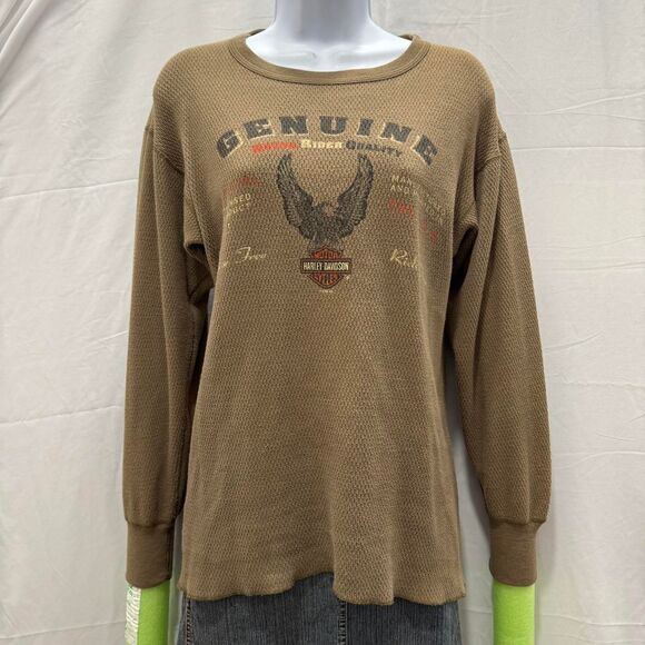 Vintage 90s Harley Davidson Thermal Long Sleeve Shirt Eagle Logo USA Made - Picture 2 of 7